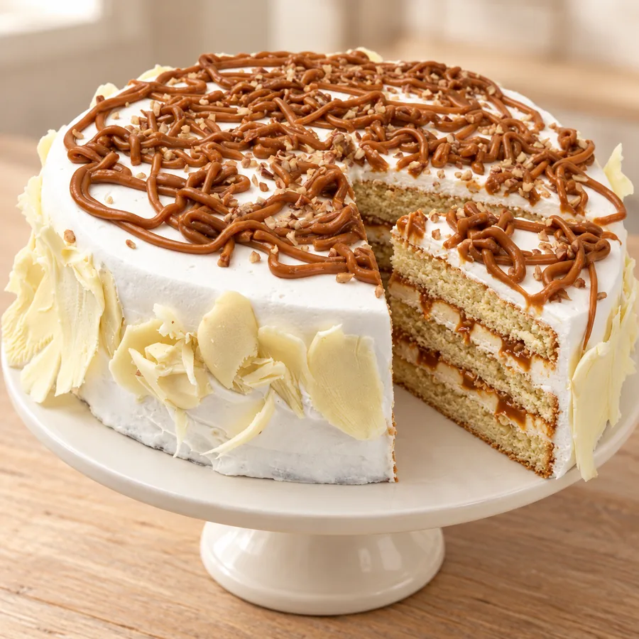 Pastel de vainilla con cajeta y nuez de Di'Sofía